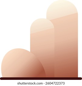Minimalist composition of tall, rounded shapes in warm brown gradients resting on a dark base