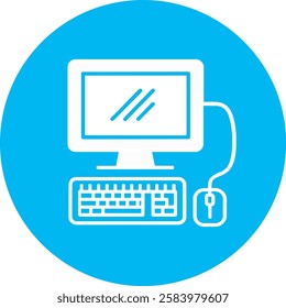 A minimalist Computer icon with a clean white outline on a light Cambridge blue background. Modern and sleek, symbolizing computing, technology, and digital innovation in a simple design.
