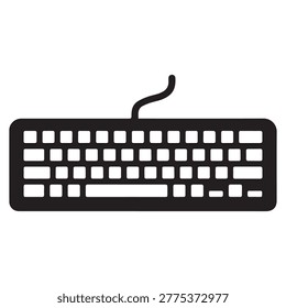 Minimalist Computer Keyboard Silhouette Icon - Professional Wired Keyboard Graphic