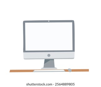 Minimalist computer monitor design on a desk, suitable for workspace, technology, or office-related projects. Modern and clean vector style