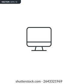 Minimalist computer monitor icon in linear style. Ideal for UI UX design, tech interfaces, apps, websites, digital workspaces, and software-related visuals. Clean, vector outline.