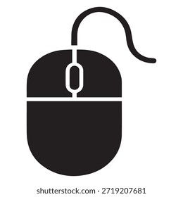 Icono minimalista del ratón del ordenador con el cable en el fondo blanco