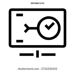 A minimalist computer screen icon displays a checkmark, representing completion or successful validation.