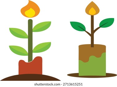 Conceito minimalista de uma vela com uma pequena árvore brotando de sua cera branca, simbolizando crescimento, sustentabilidade e criatividade em um fundo branco limpo.