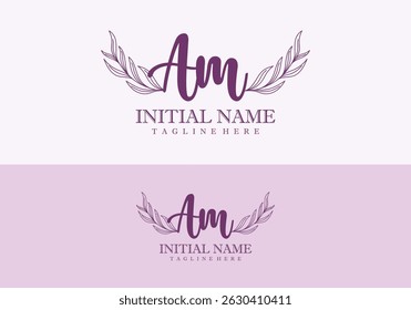 Minimalist concept wedding monogram set with initials letter Am	