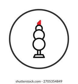 A minimalist conceptual representation using a symbolic form with stacked orbs creating a visually engaging design. The elegant combination of geometric shapes and a prominent red topper evokes a