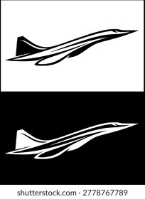 Minimalist concorde icon or logo, in original and inverted design