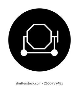 Minimalist concrete mixer icon symbolizing construction infrastructure and industrial processes isolated over black background