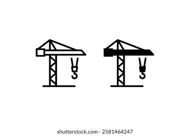 Minimalist Construction Crane Icons in Black and White Vector