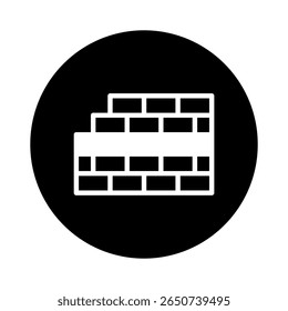 Minimalist construction icon featuring a simplistic brick wall design within a circular frame highlighting masonry