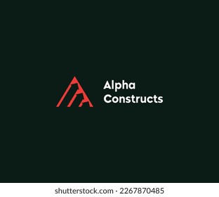Minimalist construction letter A logo, triangular logomark with arrow