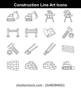  Minimalist Construction Symbols set on white background 