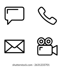 Minimalist contact communication icons representing messaging phone email and video recording