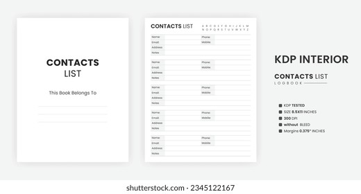 Plantilla de planificador de lista de contactos minimalista imprimible