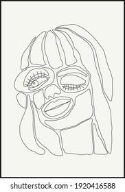 Minimalist contemporary portrait of woman beauty surreal face line art