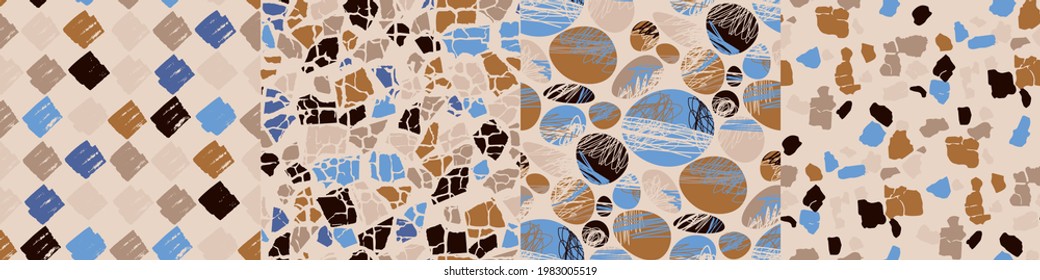 Minimalist contemporary trendy abstract pattern set. Modern fashionable template for print and web design. moron, brown and blue abstract. 