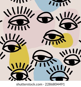 Patrón abstracto minimalista contemporáneo de moda con ojos. Plantilla de diseño de moda. Estilo moderno. 