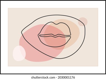 Minimalist contemporary woman beauty lips line art