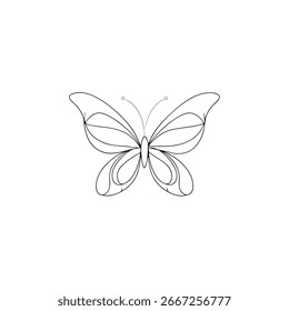 Minimalist Continous line single line drawing a butterfly with open wings insect