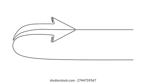 Minimalist Continuous Line Arrow Illustration, Elegant One Line U Turn Direction Symbol Vector Design