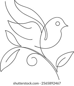 minimalist continuous line art of a bird with stem 