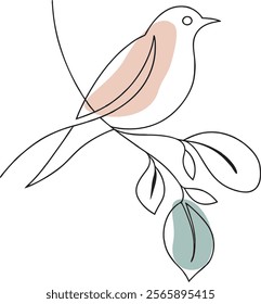 minimalist continuous line art of a bird with stem