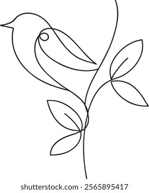 minimalist continuous line art of a bird with stem