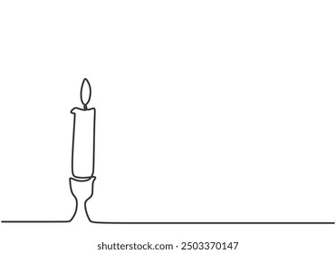 Arte lineal continuo minimalista de la luz de las velas. Ilustración simple aislado en un fondo blanco.