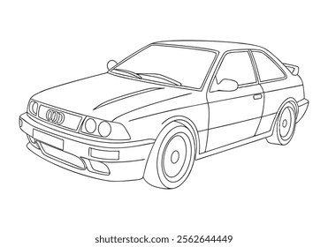 Minimalist Continuous Line Art of a Car Front View with Detailed Headlights, Grille, and Windshield