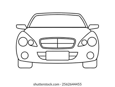 Minimalist Continuous Line Art of a Car Front View with Detailed Headlights, Grille, and Windshield