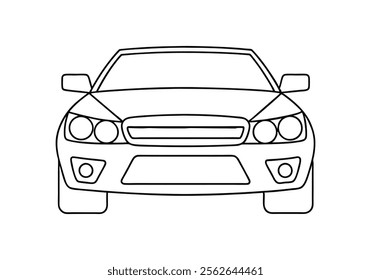 Minimalist Continuous Line Art of a Car Front View with Detailed Headlights, Grille, and Windshield