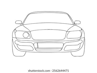 Minimalist Continuous Line Art of a Car Front View with Detailed Headlights, Grille, and Windshield