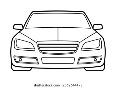 Minimalist Continuous Line Art of a Car Front View with Detailed Headlights, Grille, and Windshield