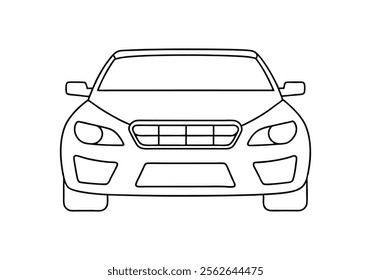 Minimalist Continuous Line Art of a Car Front View with Detailed Headlights, Grille, and Windshield