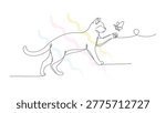 Minimalist continuous line art of cat swiping at butterfly, artistic pet interaction, elegant aesthetic, clean white background.