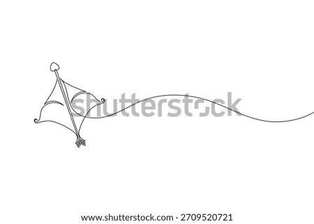 Minimalist continuous line art of cupid's bow, symbolizing love, desire.