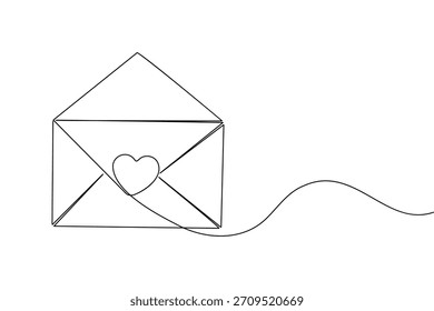 Diseño minimalista de arte de línea continua de sobre abierto con un corazón.