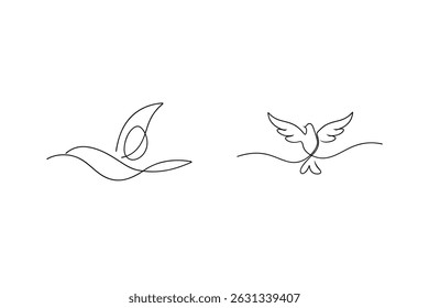 Minimalist continuous line art doves in flight illustrating peace and freedom