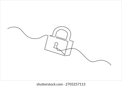 Dibujo lineal continuo minimalista de una cerradura cerrada.