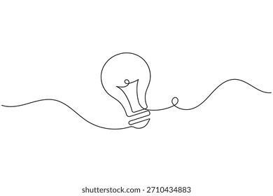 Dibujo lineal continuo minimalista de una bombilla, que representa nuevas ideas