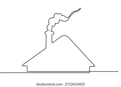 Minimalistische durchgehende Linie Kunstzeichnung eines Hauses mit einem rauchenden Schornstein