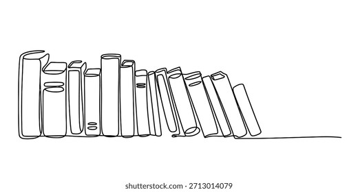 Desenho de arte em linha contínua minimalista representando uma linha de livros sobre um fundo branco Vetor, ilustração