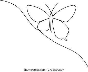 Minimalist continuous line art drawing depicting a graceful butterfly silhouette