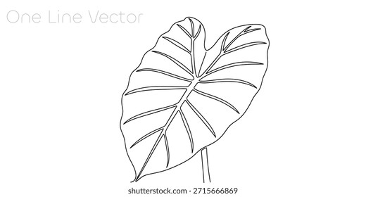Dibujo lineal continuo minimalista de una hoja tropical de Alocasia. Diseño botánico elegante para la decoración moderna del hogar, arte de la pared, impresiones y proyectos gráficos. Ilustración vectorial
