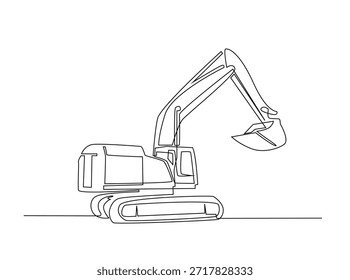 Minimalist Continuous line art drawing of Heavy Vehicle Construction Excavator. Editable stroke.