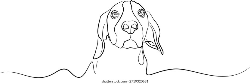 Minimalist continuous line art drawing of a Beagle dog head
