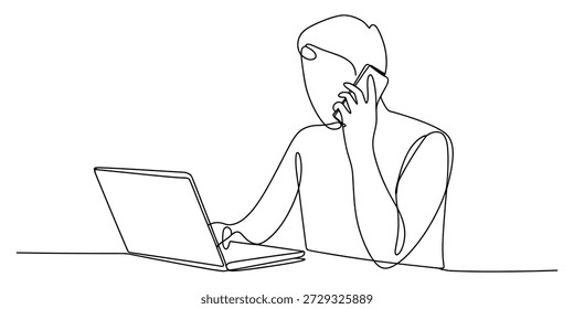 Desenho de arte de linha contínua minimalista de uma pessoa multitarefa no trabalho Vetor, ilustração
