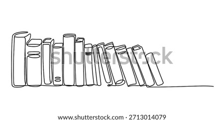 Minimalist continuous line art drawing depicting a row of books on a white background Vector, illustration