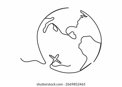 Minimalistische durchgehende Linie Kunst der Erde isolieren Umriss abstrakte Zeichnung Illustration