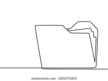 Minimalist continuous line art of a file folder. Simple linear drawing representing work or storage.